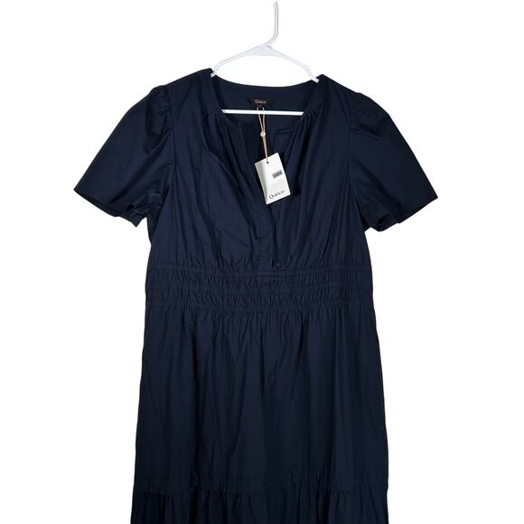 New Quince Women's Navy Blue Tiered Maxi Dress Large Organic Poplin 4486-90 - Picture 4 of 13